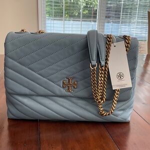 Tory Burch Kira Chevron Bag, OS, Rainwater (blue)/Dark Gold
